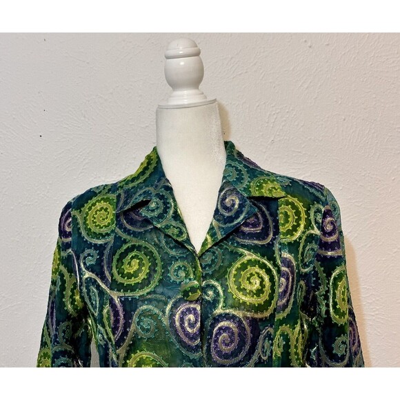Chico's Size 0(S 4-6) Metallic Silk Embroidery Jacket Art To Wear Boho Occasion - Picture 2 of 11